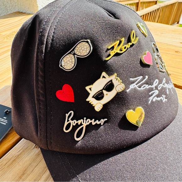 NWT Karl Lagerfeld Paris Embellished Iconic Pin Baseball Cap - Picture 3 of 7